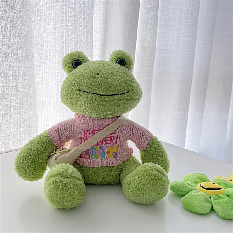 Custom 25cm Design Soft Stuffed Animal Frog Plush Toy With Sweater Wholesale Cute OEM Plush Frog Toys For Claw Machine