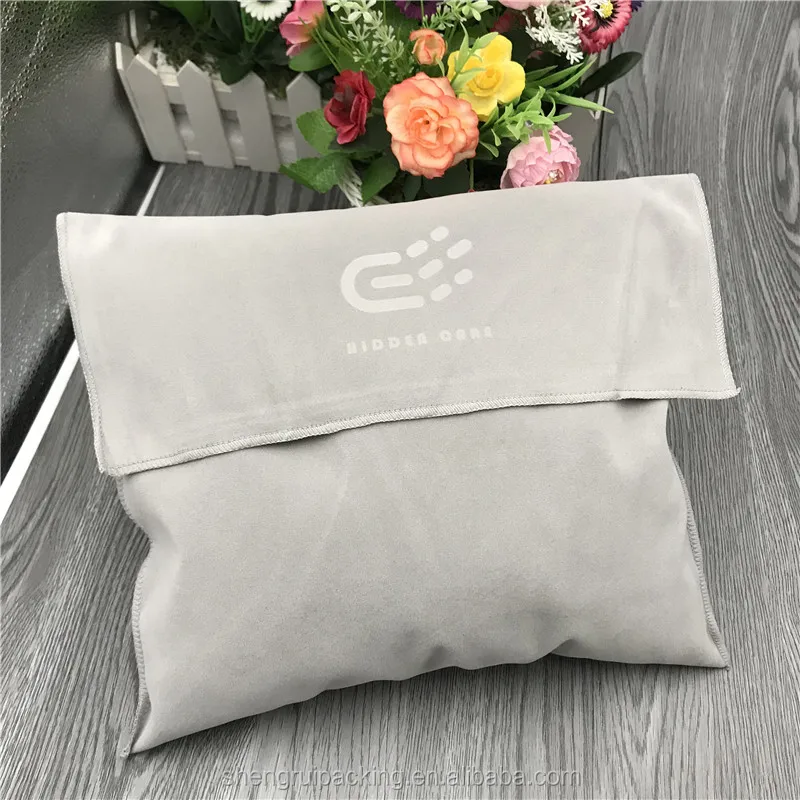 NEW arrival high end grey velvet pouch with flap, suede envelope pouch for gift
