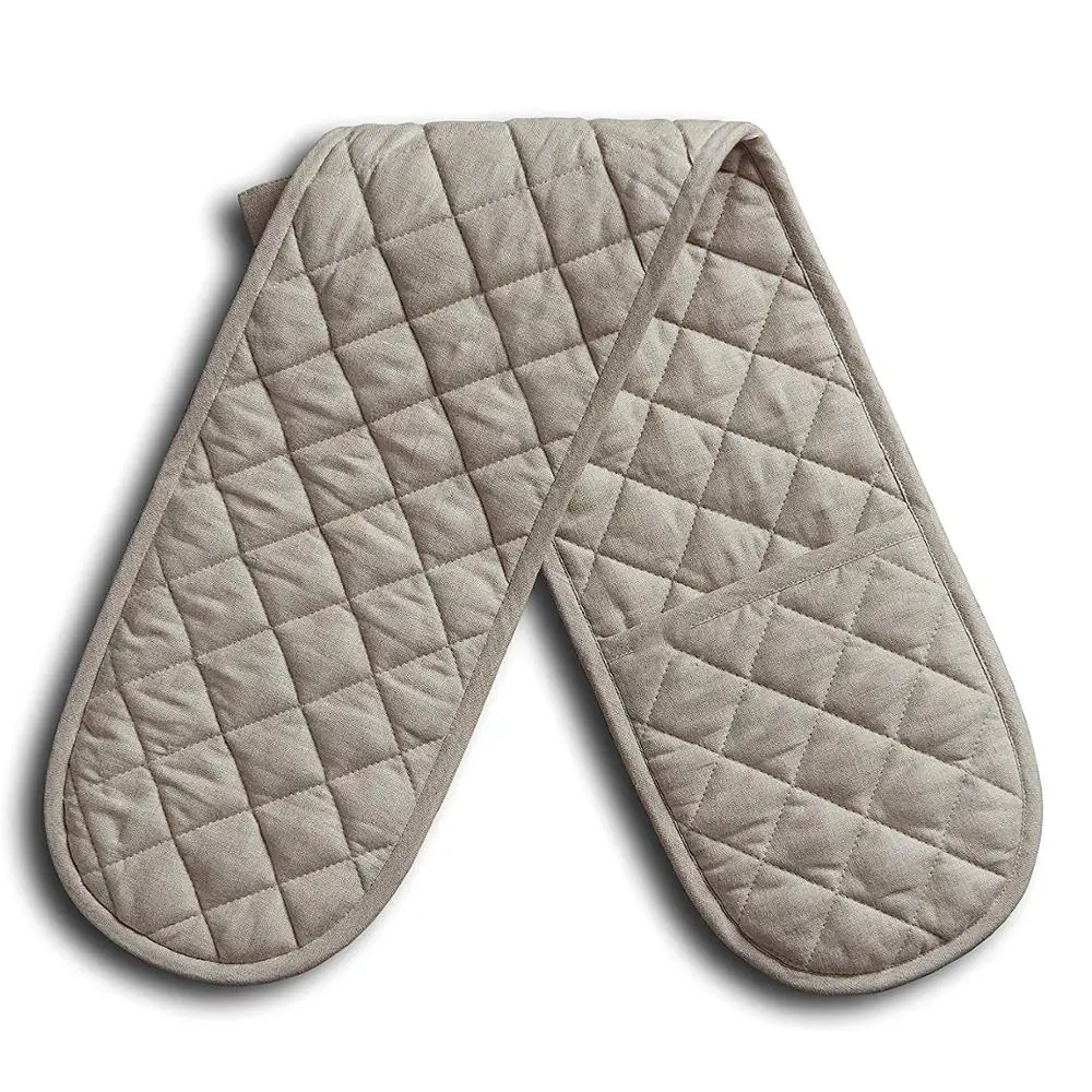 Cheap price double cotton linen  oven mitt long kitchen oven mitt for promotion
