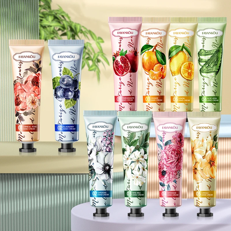 FAYANKOU Fruit Flower Hand Cream Aloe Lemon Moisturizing Mini Lotion Travel Size Best Organic for Very Dry Hands