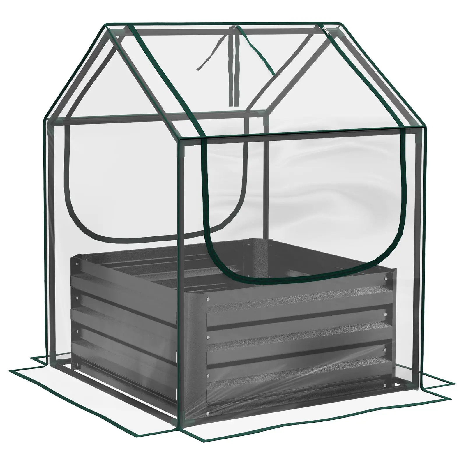 Raised Garden Bed Planter Box with Greenhouse Clear and Dark Grey