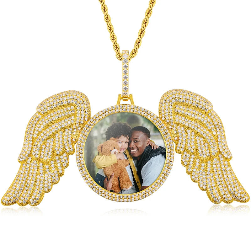 Drop Shipping Unique Angel Wing Charms Pendant Punk Style Silver 925 Crystal Custom Photo Pendant