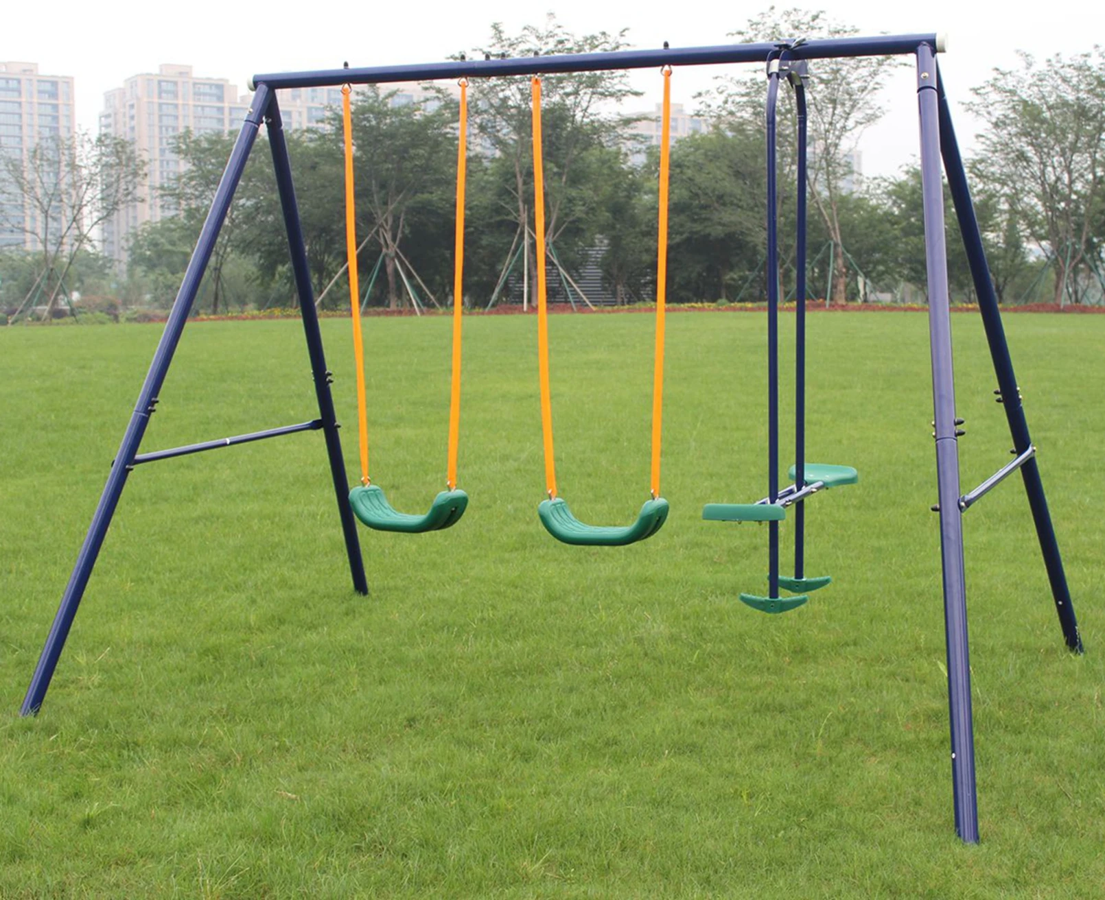 See-Saw Swing Set Amusement Park Metal Frame, Outdoor Metal Swings Playground & Garden Use