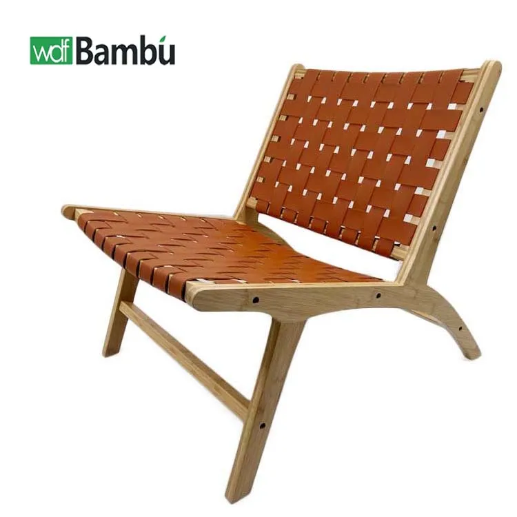 WDF Wholesale durable lounge chair chaises de salon stuhl sedia fauteuil salon complet bamboo chair with PU leather