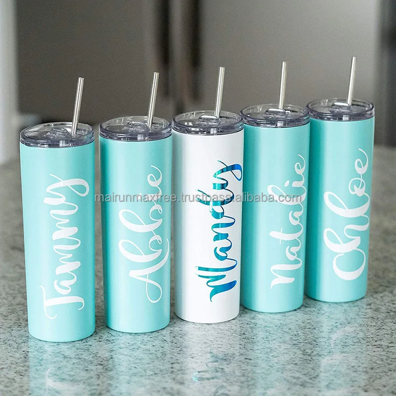 US Warehouse Stainless Steel Insulated Sublimation Mugs 20 Oz Skinny Blank Sublimation Tumblers with straw and lids