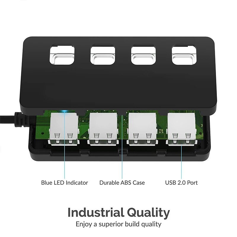 4-Port USB 2.0 3.0 4 in 1 Data Hub with Individual LED lit Power Switches for Mac & PC mobile charger cabinet & laptop computer