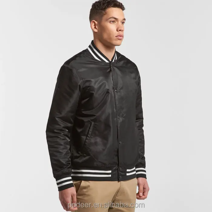 2021 новый стиль под заказ высококачественная черная нейлоновая атласная куртка-бомбер на молнии бейсбольная зимняя куртка для колледжа мужская
