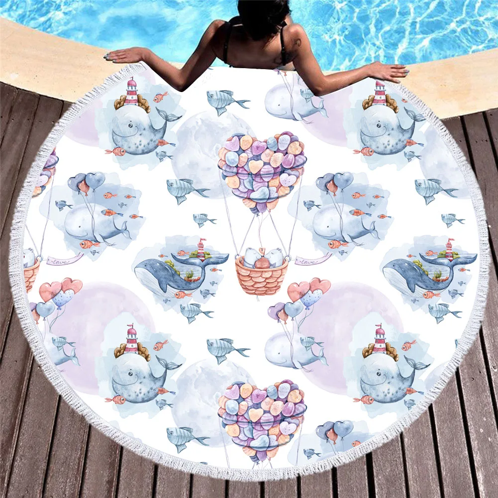 Hot Selling Custom Print Round Microfiber Blanket Travel Fast Dry Large Beach Towel With Tassel For Summer Beach