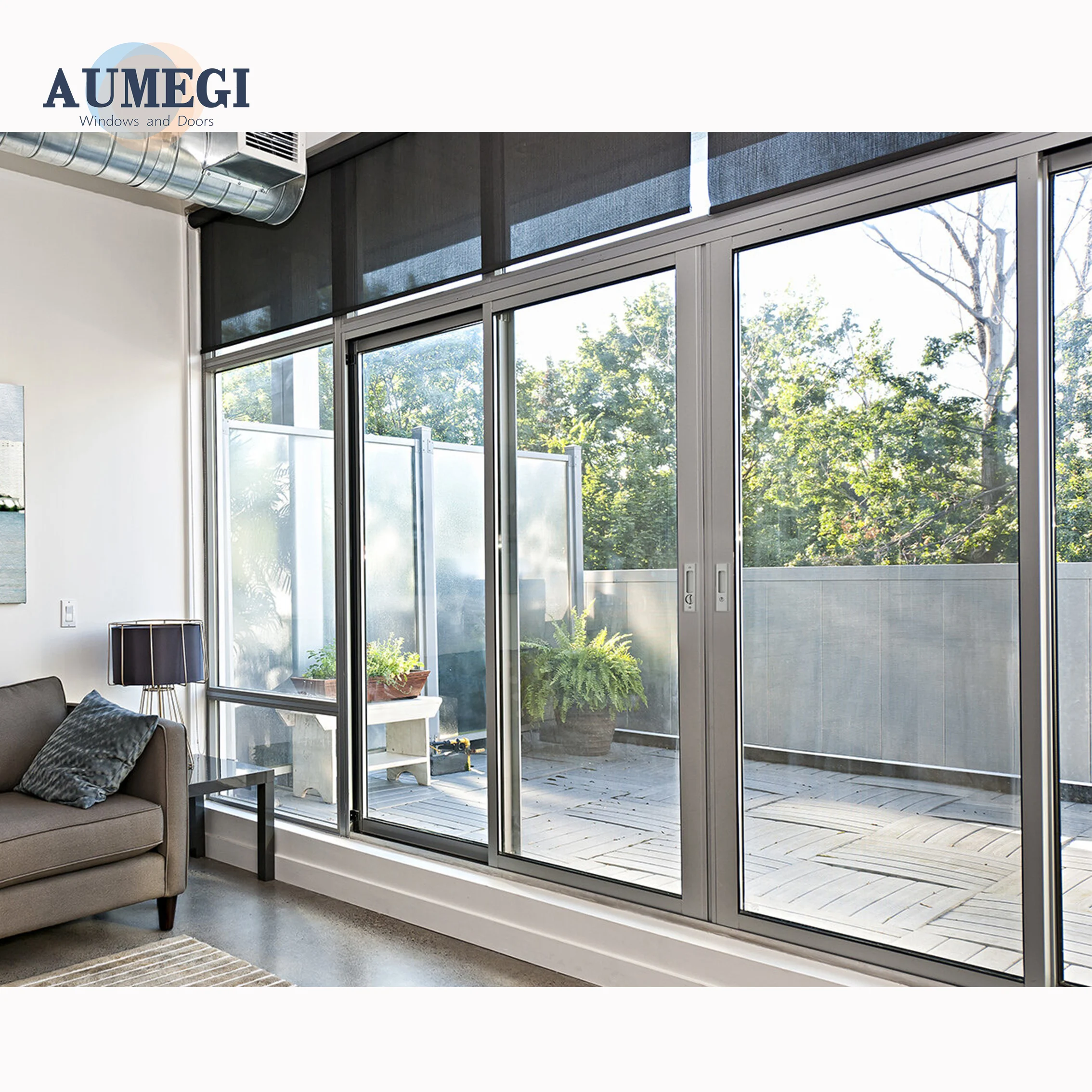 AUMEGI Patio Doors Balcony Gate Tempered Hardware Glass Patio Net Glazed Sliding Door