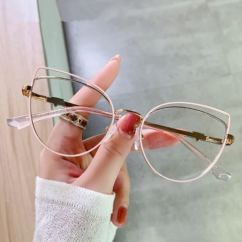 2022 European and American trend flat lens spring hinge optical frames anti blue light glasses fashion luxury cat eye glasses