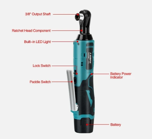 12v Cordless Electric Ratchet Wrench Tool Set with 2 Batteries and 1 Charger Power Ratchet Wrench Adjustable Angle Wrench