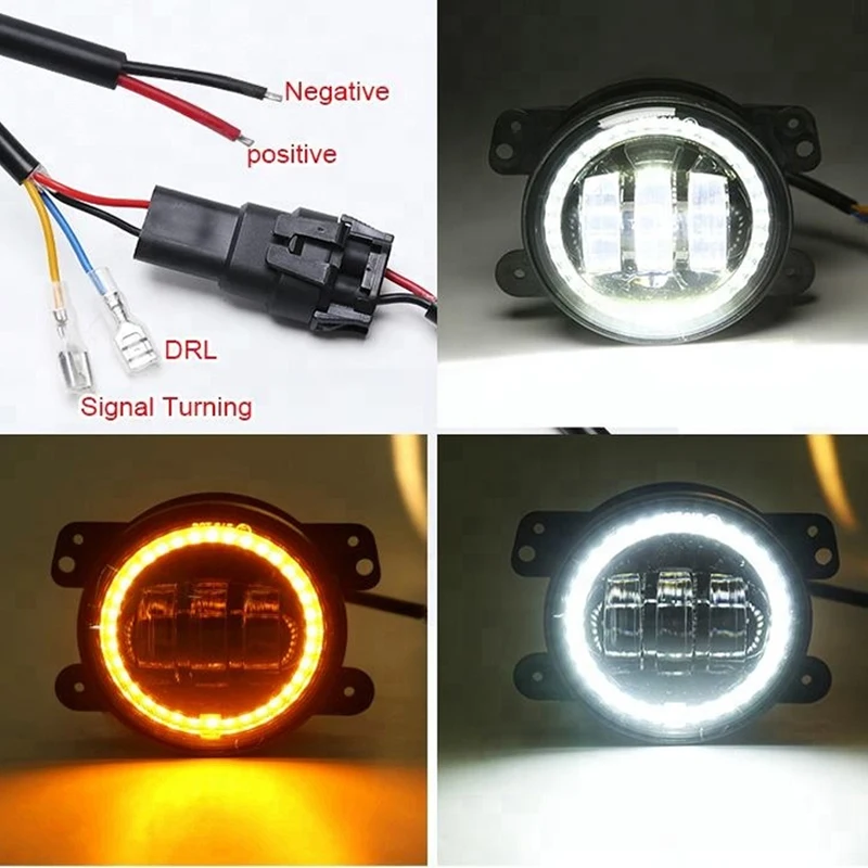 Espumoso car light 30W 4Inch Led headlights Halo Ring 3000LM DRL 4inch Fog Light  Lamp For Jeeps JK Offroad