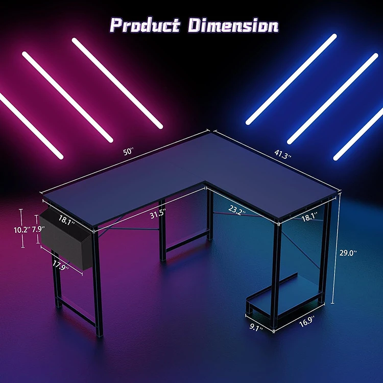 New Arrival Factory Directly Sale Gaming Tables L-Shaped Large Space Black Gaming Computer Desk Table