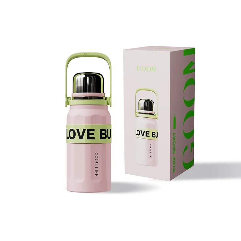 900 ml Stainless Steel Insulated Coffee Thermos Water Bottle with Carrying Strap and Lid Vacuum Flask for Hot or Cold Drinks