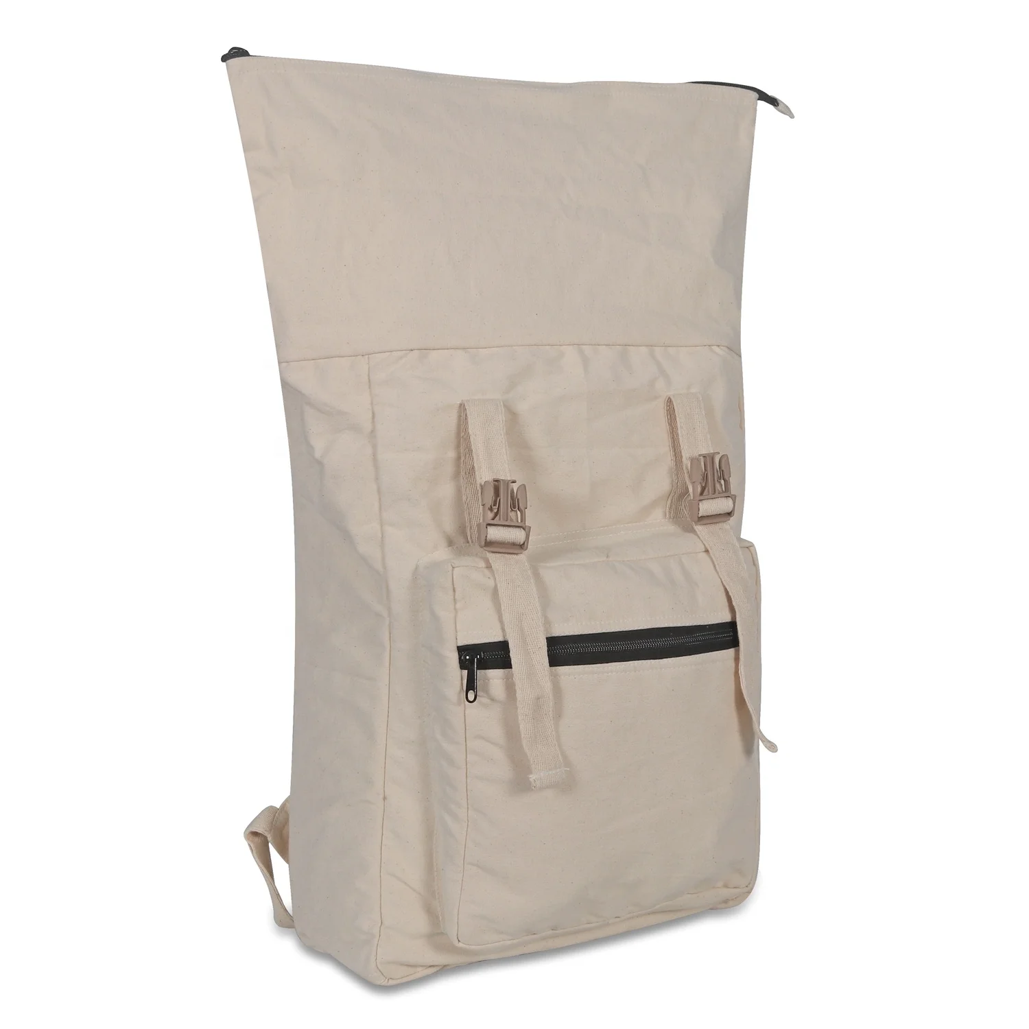 Large Canvas Cotton Bag Eco-Friendly Travel Backpack for School Camping Hiking with Zip Closure Handmade Rucksack