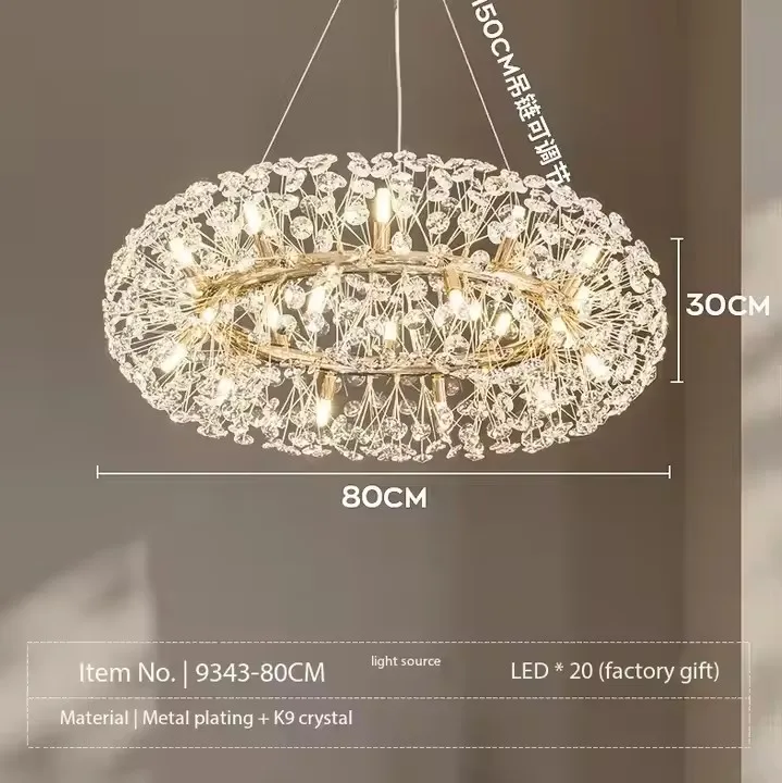 Home decor designers led Liangte nordic modern hanging lamps living room large round gold k9 crystal chandelier