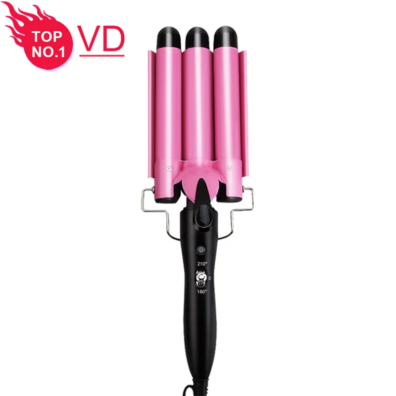 Lcd 3 Wave Curling Iron Multi-Function Adjustable Temperature Display and Timer USB Charging Intelligent Curler