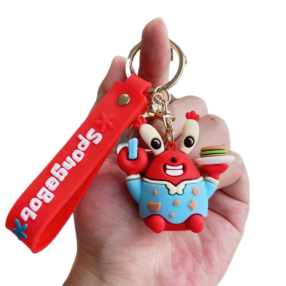 US cartoon animation Sponge Party Baby keychain 3D silicone crab boss doll gift pendant Wholesale PVC KeyChains Accessories