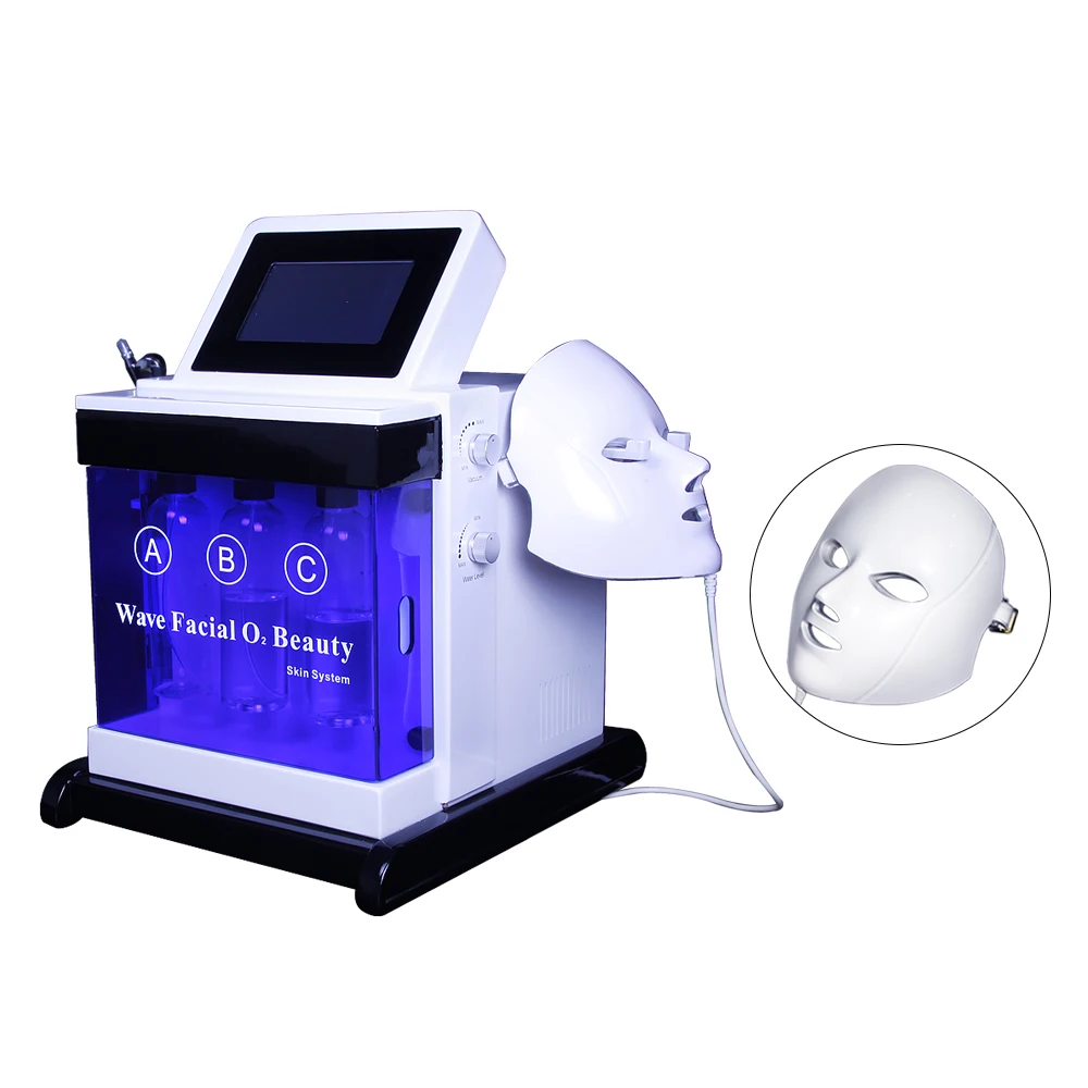 Oxygen jet face cleaner diamond skin grinder pdt led 7 color light facial mask machine beauty equipment