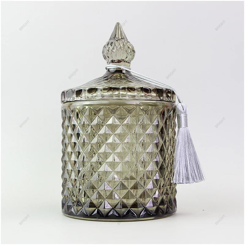 Wholesale 250ml multi color crystal glass geo cut geometric candle jar with gold rim lid for party wedding decorations