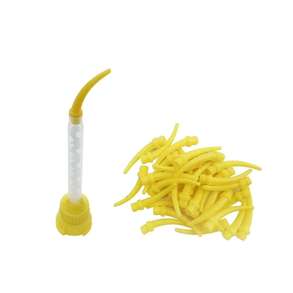 Silicon Dental Impression Material Mixing Tips Yellow Disposable Tube Dentistry Rubber Conveying Mixing Head Nozzle