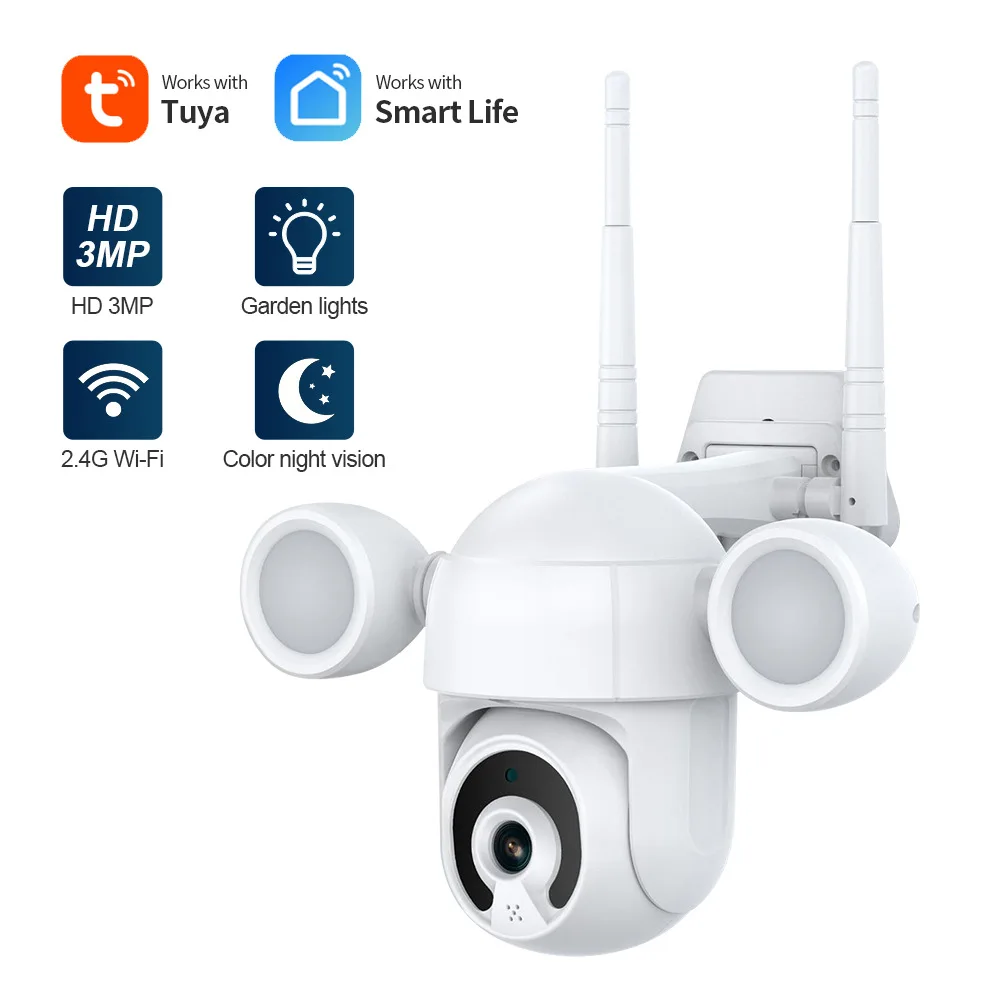 
New Tuya Smart Floodlight Camera 3MP AI Auto Tracking Security Surveillnace PTZ Wifi IP Camera With PIR Motion Detection 