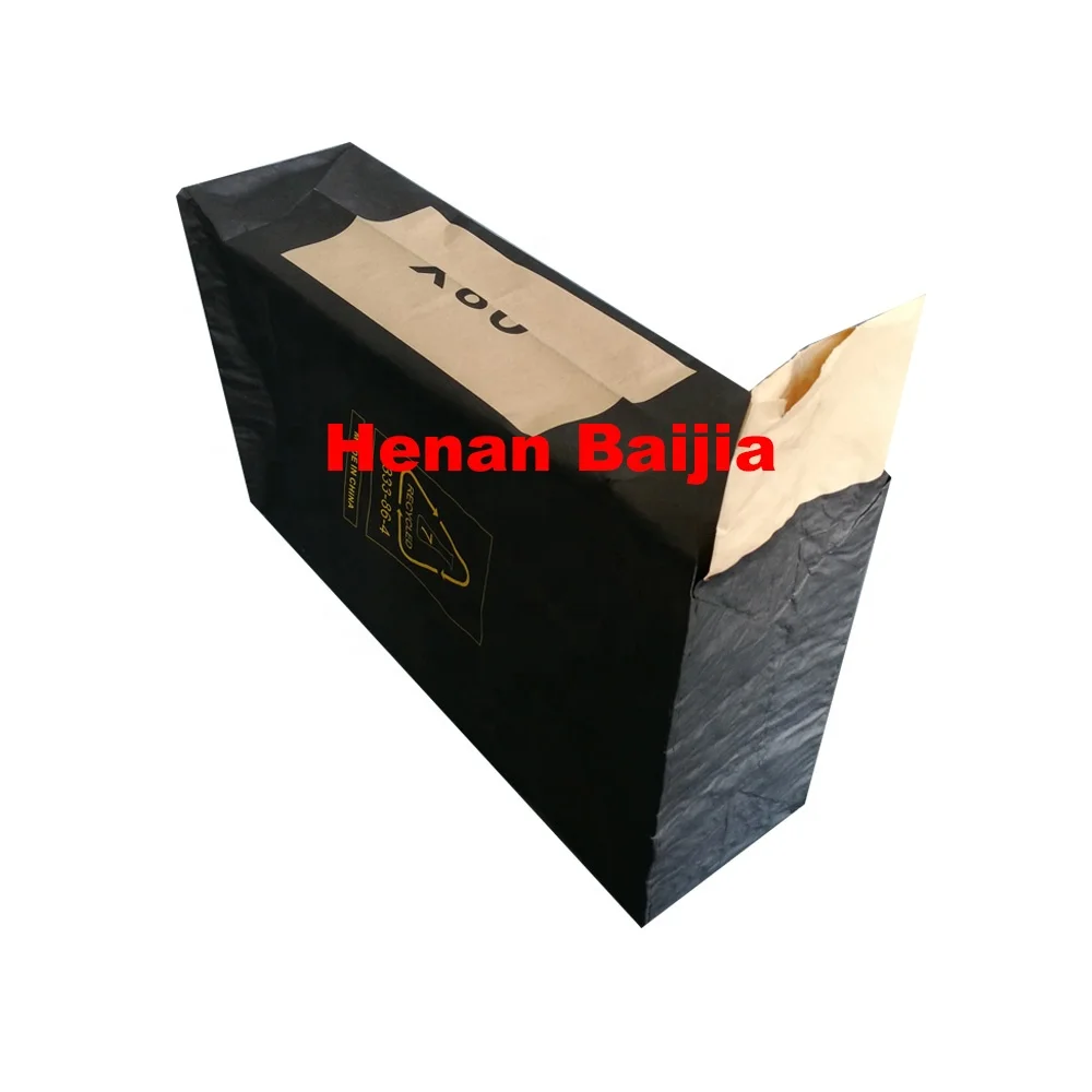 
animal nuturition double folded WPP black bottom bags multiwall paper valve sacks hot melt glue seal perforated 