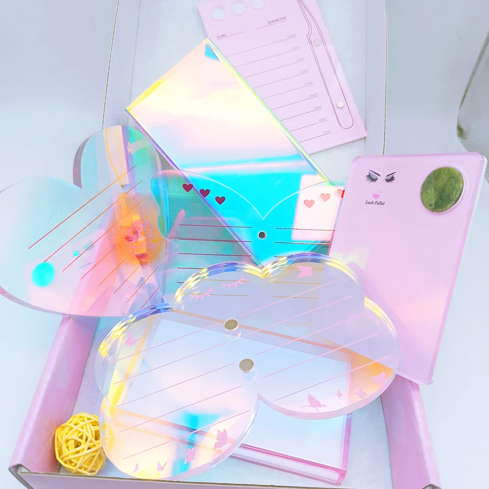 Плитка для ресниц Радужная Бабочка розовая в форме сердца акриловая Палитра размера XL с магнитом
