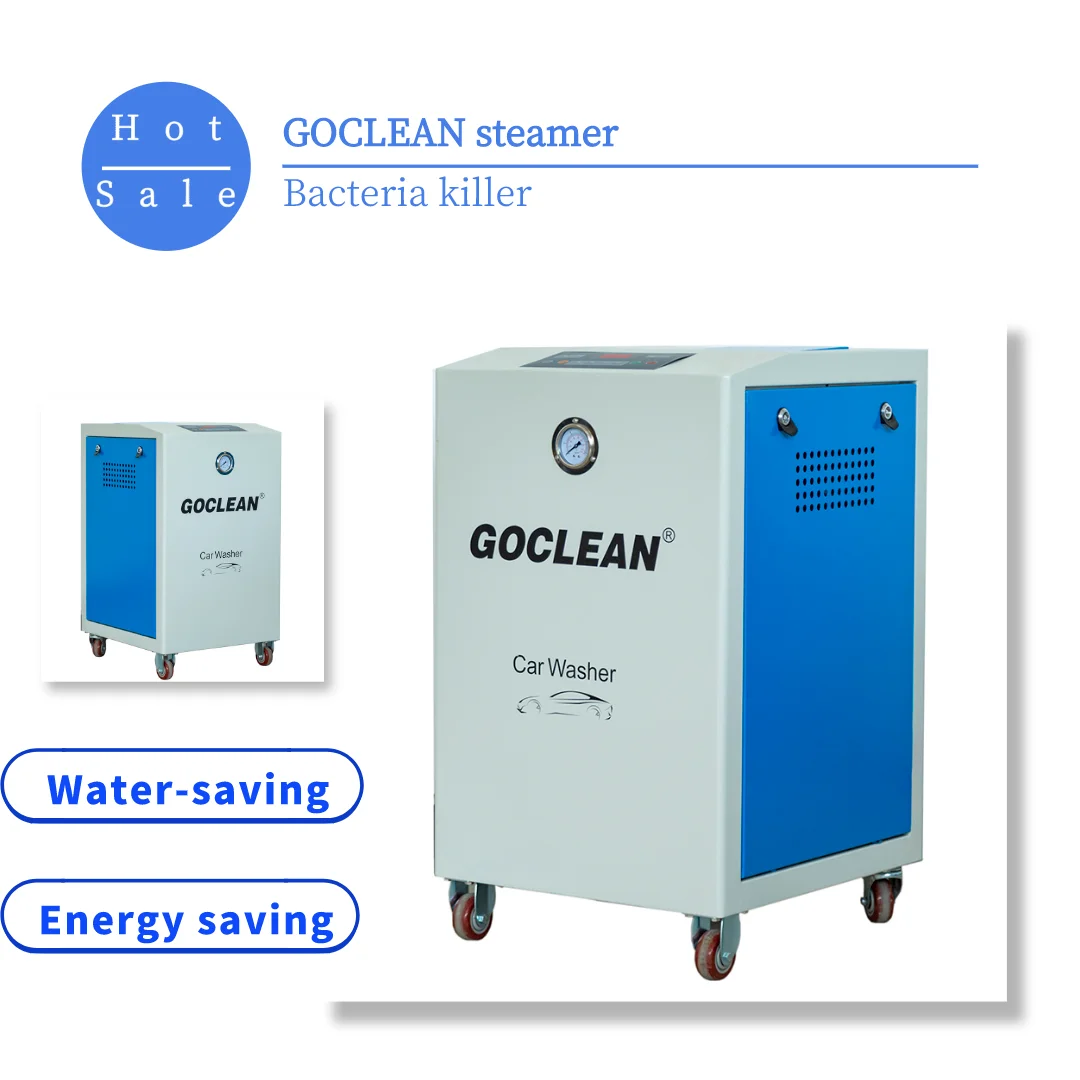 Car mat cleaning mechanic simply operates steam cleaning car washing equipment