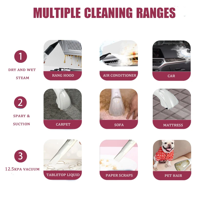 Wholesale 12.5kpa suction and high temp steam clean spray carpet sofa cleaning machine steam vacuum cleaner