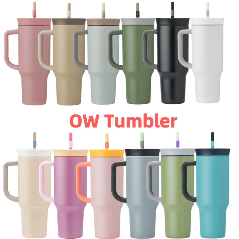 OW1 Custom Logo 40 oz Stainless Steel Vacuum Insulated Metal Cup Travel Mugs Teal Coffee Mug 40oz OW Tumbler With Handle