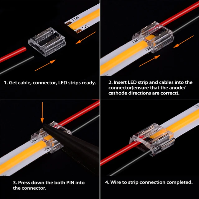 H-B2P 8mm 10mm 2 pin wire solderless qijie cob led strip connector