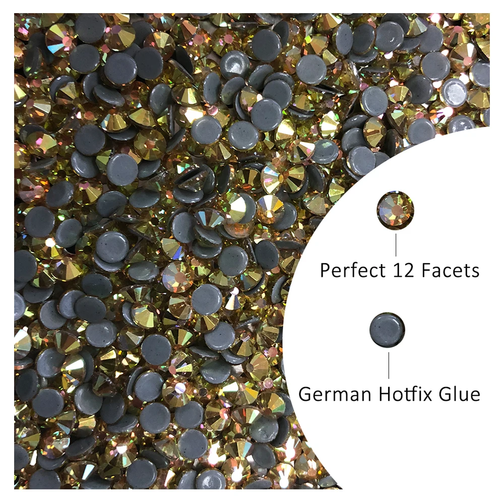 SS6 SS10 SS12 SS20 SS30 Luxe Top Grade Hotfix Rhinestones Motif FlatBack Glass Strass Hot fix Iron On Rhinestone For Garment