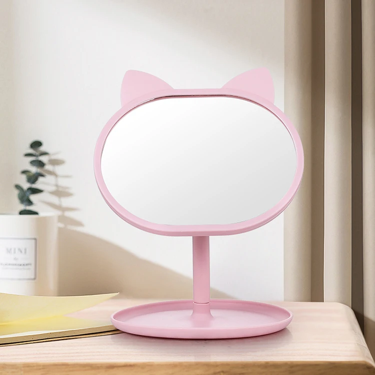 factory design cat dresser hairdresser make up mirror travel rotatable pink cosmetic table stand mirrors with logo customized