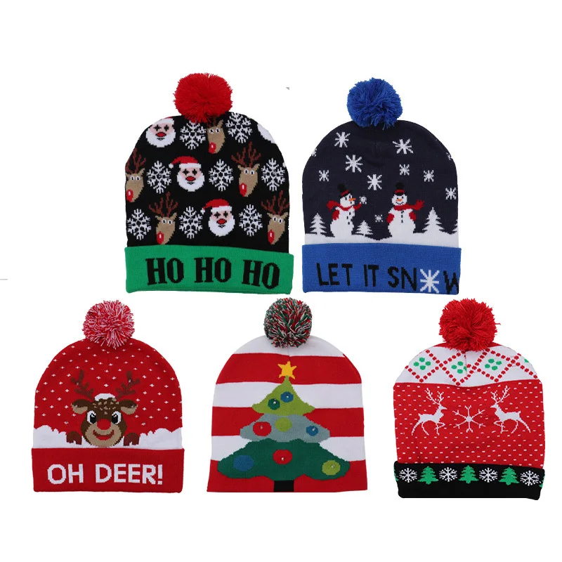 Decoration supplies adult children colorful luminous knitted hats high-end led Christmas hats for the elderly with lights