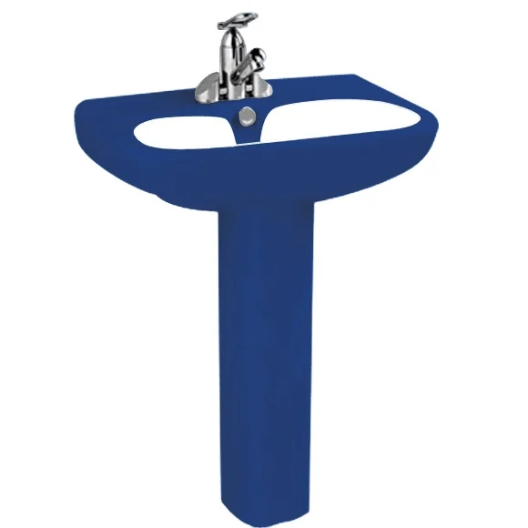 porcelain Enameled Modern Eco-friendly public lavatory blue pedestal sink wash basin