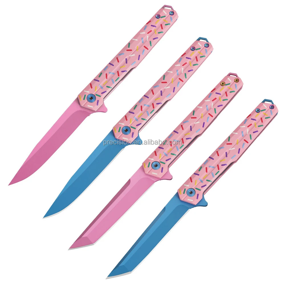 Оптовая продажа D2 Tanto Blade 3D-принт пончик с розовой ручкой уличный тактический складной карманный нож EDC для женщин