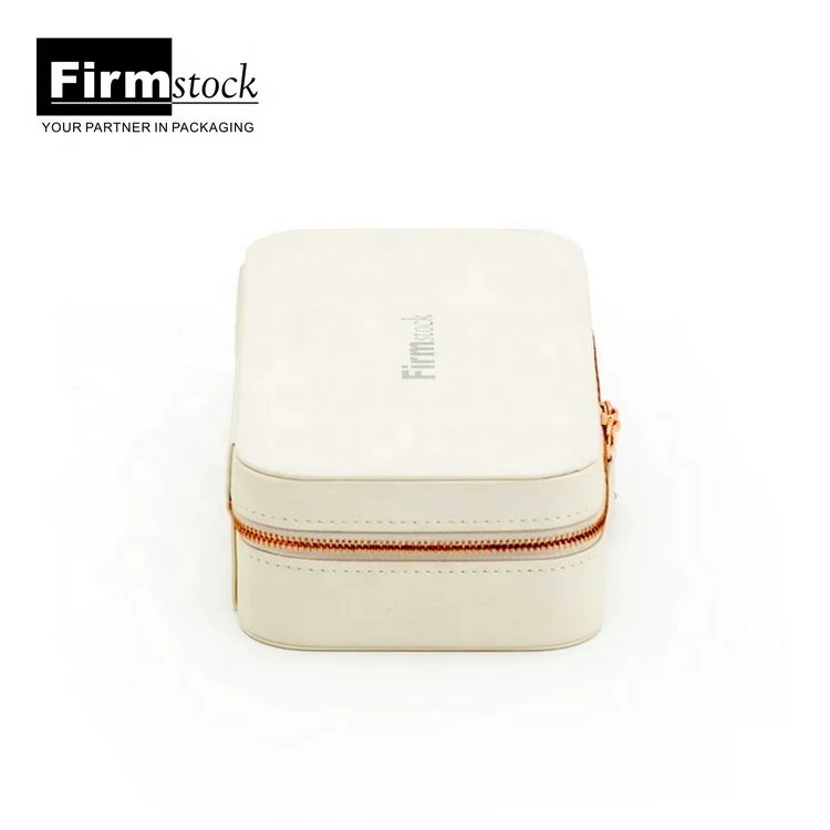 Custom white storage Leather Small zipper jewellery Boxes luxury Portable ring Travel Jewelry box Organizer