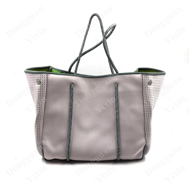 Light Pink Half Perforated Large Neoprene Bag Beach Tote Bag for Women with Inner Zipper Pockets
