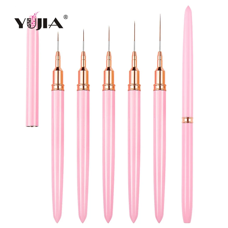 Новый дизайн светло-розовой ручкой нейлон контурная кисточка для кисти для ногтей кисть для ногтей Экстра тонкие 5 шт.