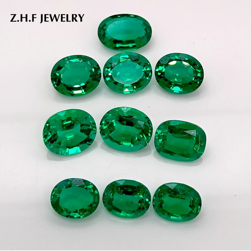 ZHF Wholesale and cut Colombian Lab Grown Emerald Oval  Cut  Hydrothermal Created loose gemstones