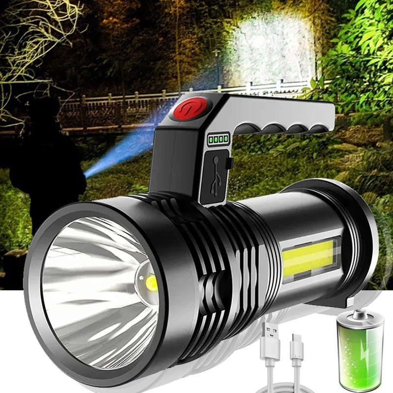 Powerful LED Flashlight Portable LED P500 Torch USB Rechargeable Searchlight Waterproof Spotlight for Fishing Light Lantern