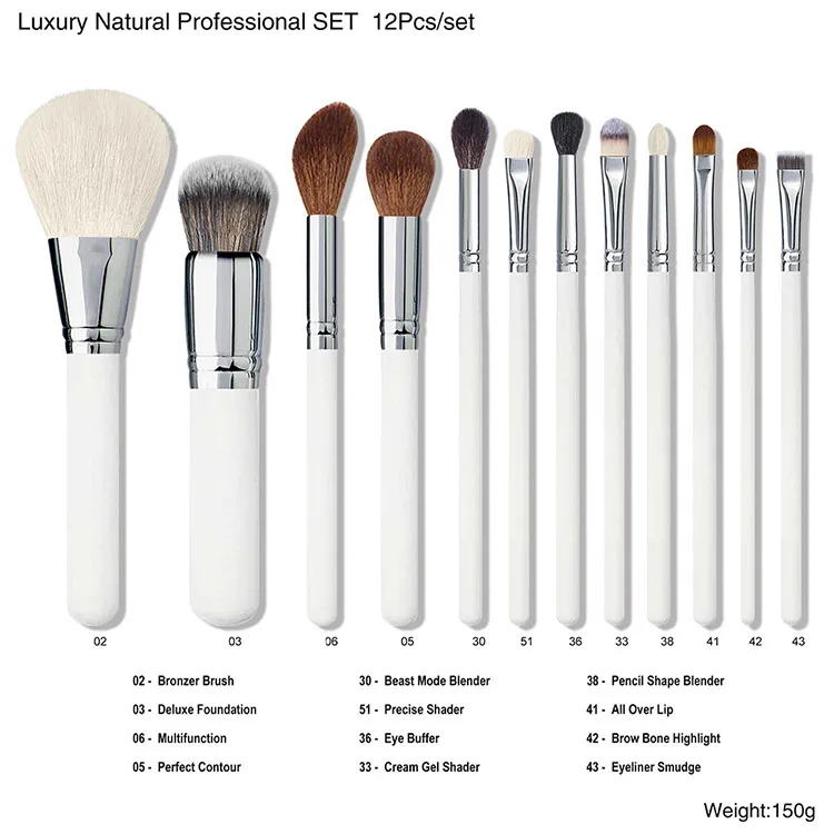 Hot Sale 5/8/12/15/24pcs Fashion Foundation Eyebrow Eyelash Makeup Brush White Wood Handle Private Label Makeup Brush Set