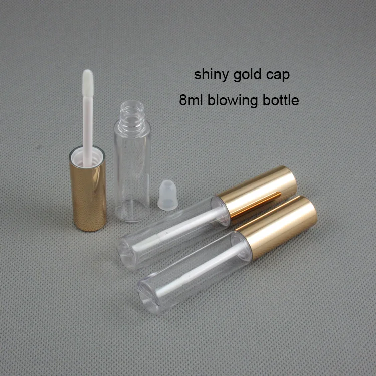 moq 500pcs TM-LG6621  8ml empty lip gloss tube blowing lip gloss bottle custom label shiny gold clear lip gloss wand tubes