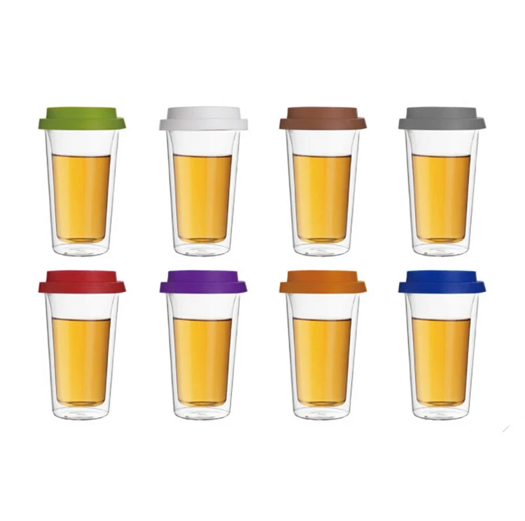 8oz 12oz 16oz Double Wall Borosilicate Glass Mugs Insulated Coffee Mugs with Bamboo Lid Heat-Resistant Double-Layer Structure