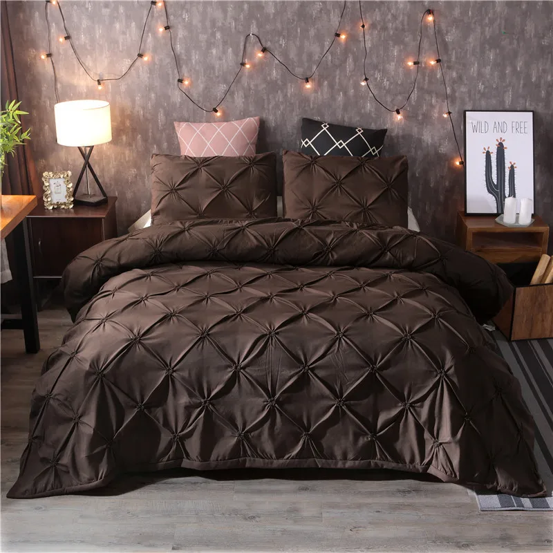 New in stock 3pcs designer luxury king size comforter sets pinch pleat pintuck duvet cover bed cover bedding set duvet cover
