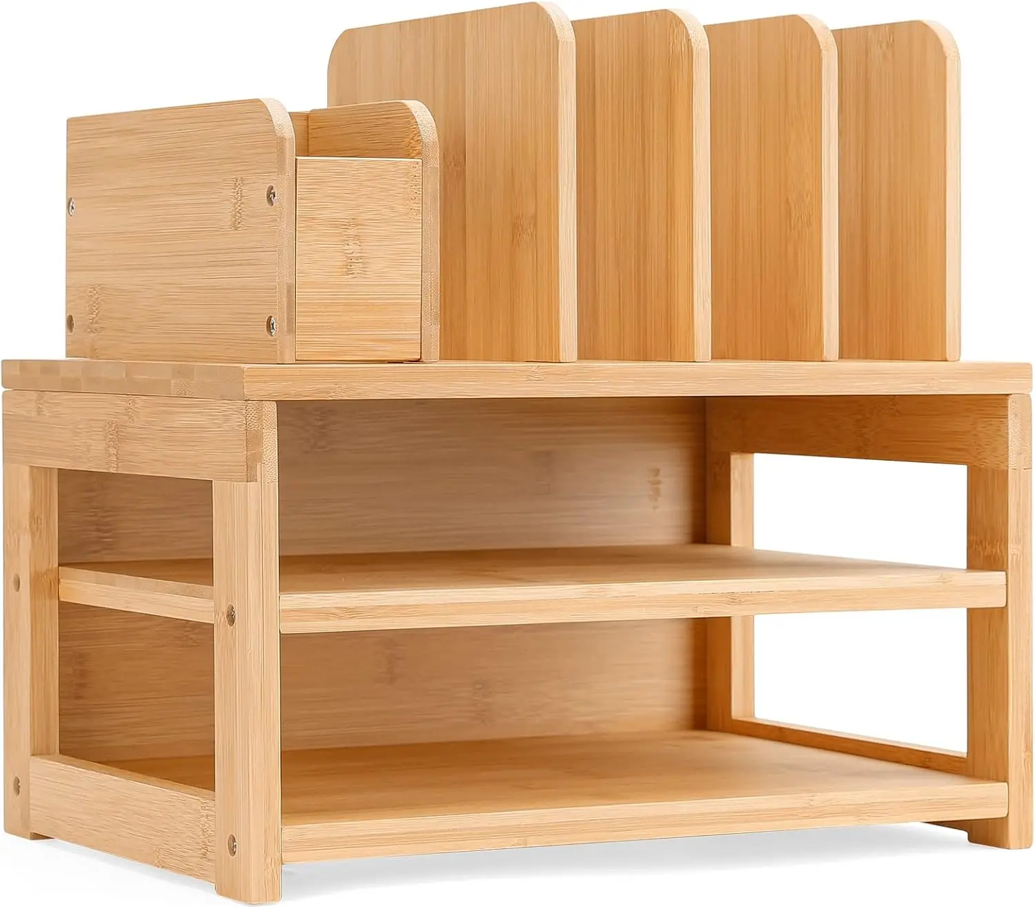 Adjustable Pen Holder with Desktop Letter Tray Storage Box 3 Layers Office Desk Organizer for Home or School File Rack