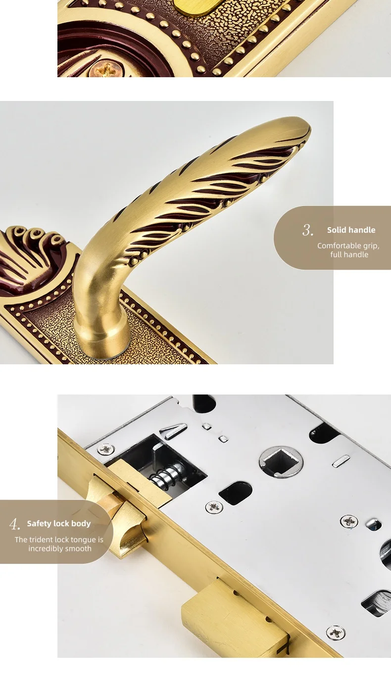 Luxury carved zinc alloy lock for hotel wooden doors European style interior handle lock design for bedrooms