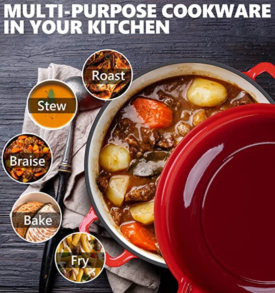 Enameled Cast Iron Combi Pot 2 in 1 Kitchen Cookware Dutch Oven