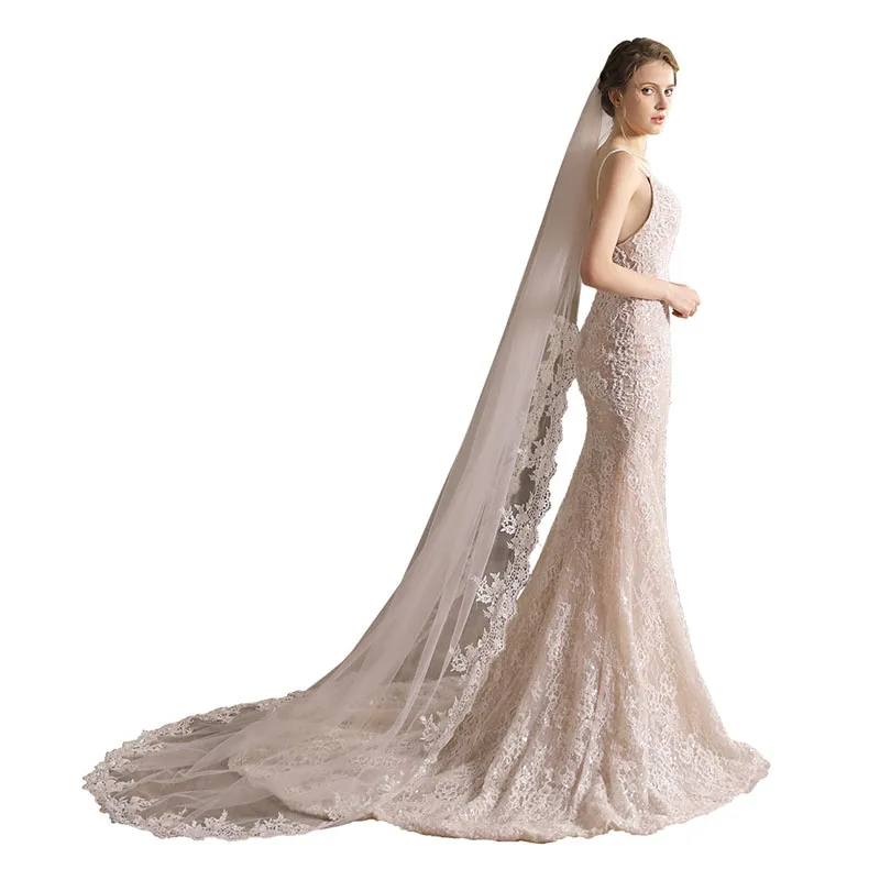 Однослойная белая кружевная свадебная фата SLBRIDAL с гребнем и цветами одежда аксессуары для невесты свадьбы